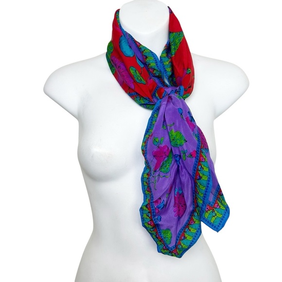 Liz Claiborne vintage silk square scarf neck tie head scarf purse scarf floral - Picture 1 of 5